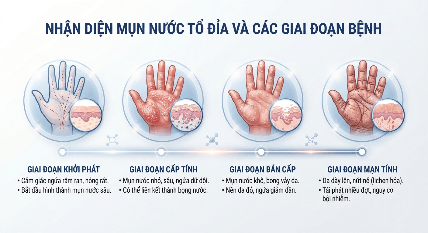 4 giai đoạn tiến triển mụn nước chàm tổ đỉa