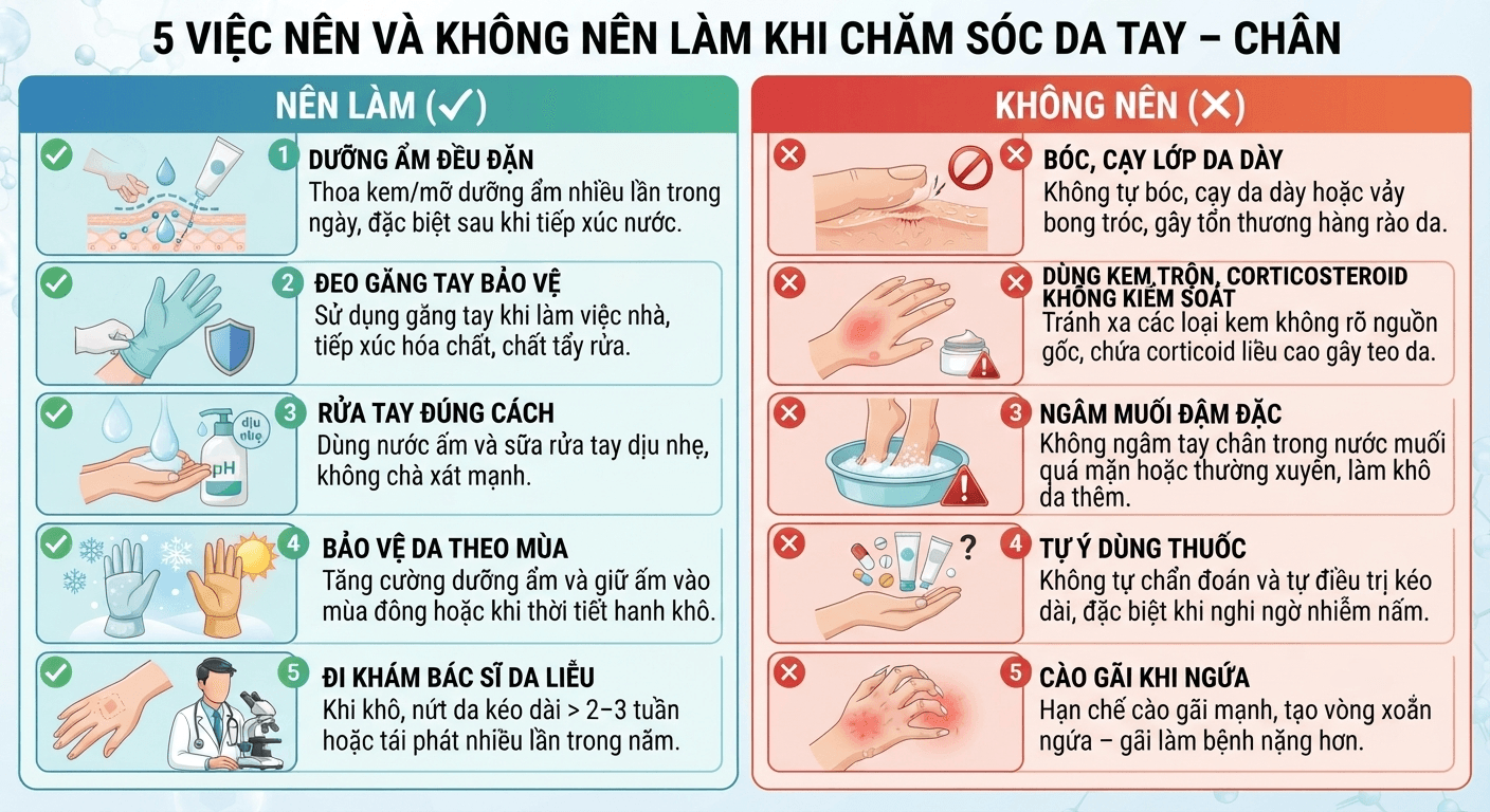 "Việc nên và không nên làm khi chăm sóc da tay chân bị á sừng"