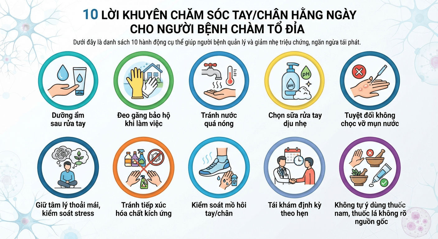 10 lời khuyên chăm sóc tay chân cho người bệnh chàm tổ đỉa