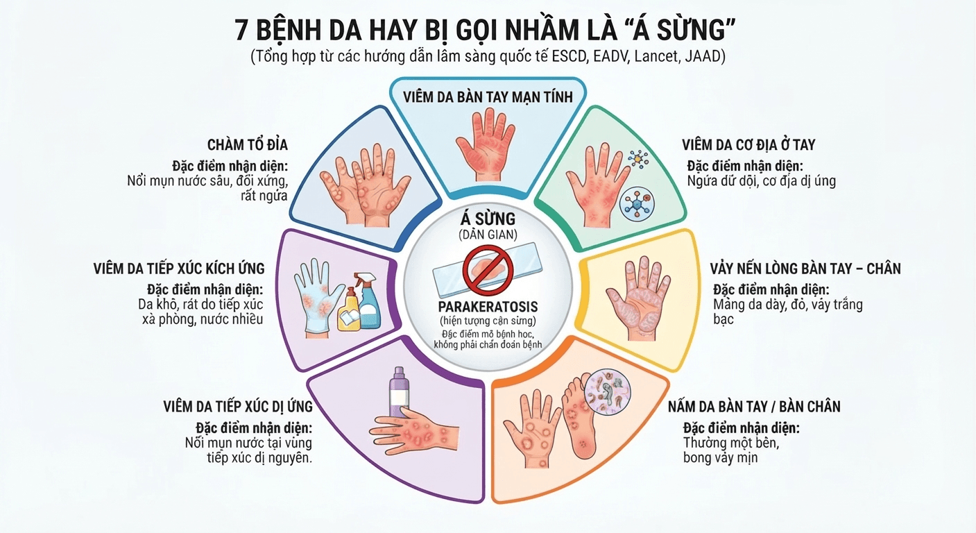 "Các bệnh da thường bị gọi nhầm là á sừng: chàm, vảy nến, nấm da"