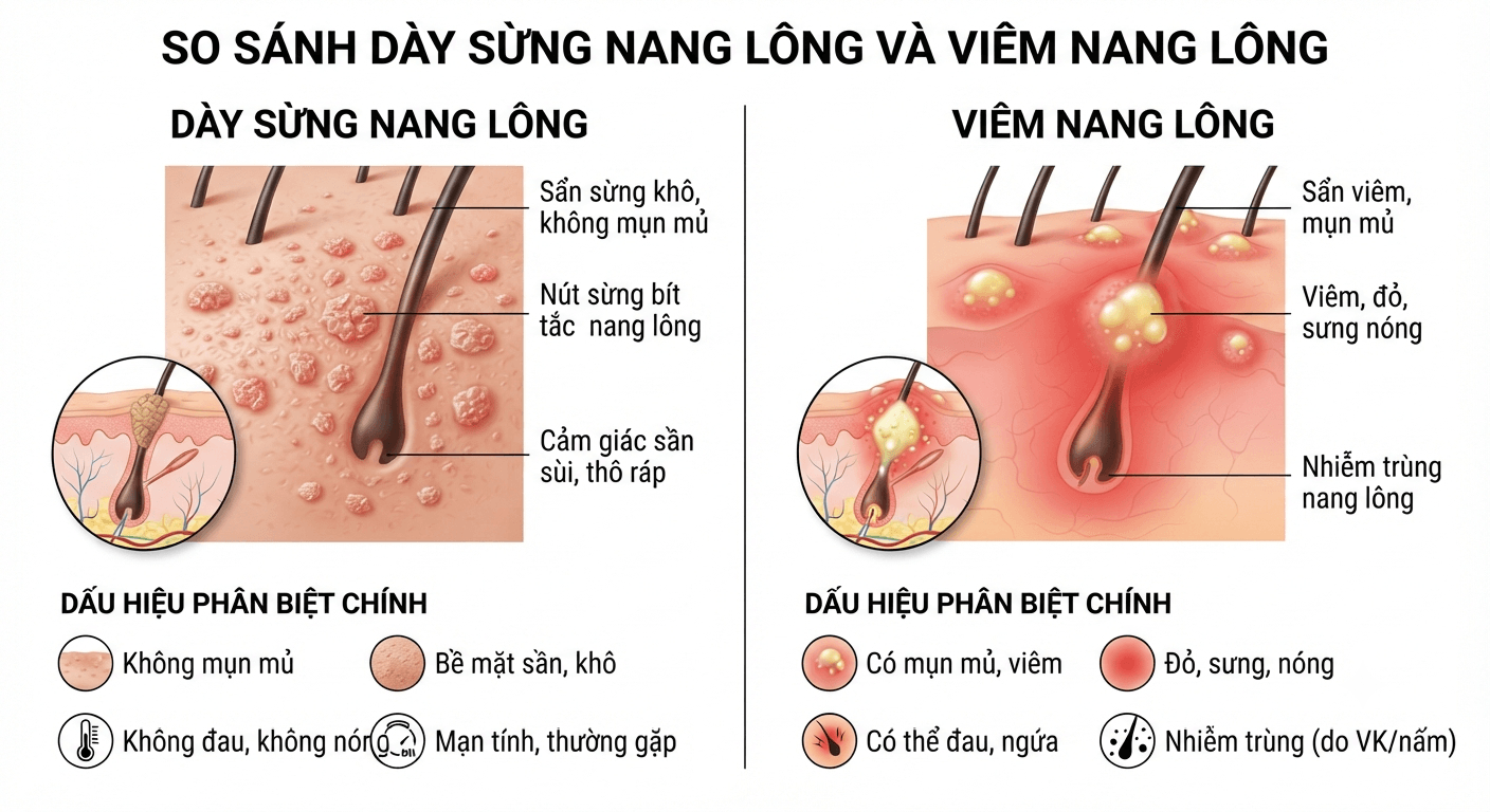 Dày sừng nang lông hay viêm nang lông?