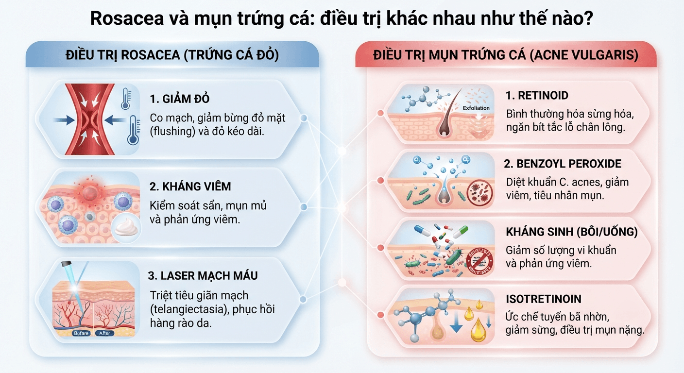 Rosacea và mụn trứng cá: điều trị khác nhau như thế nào?
