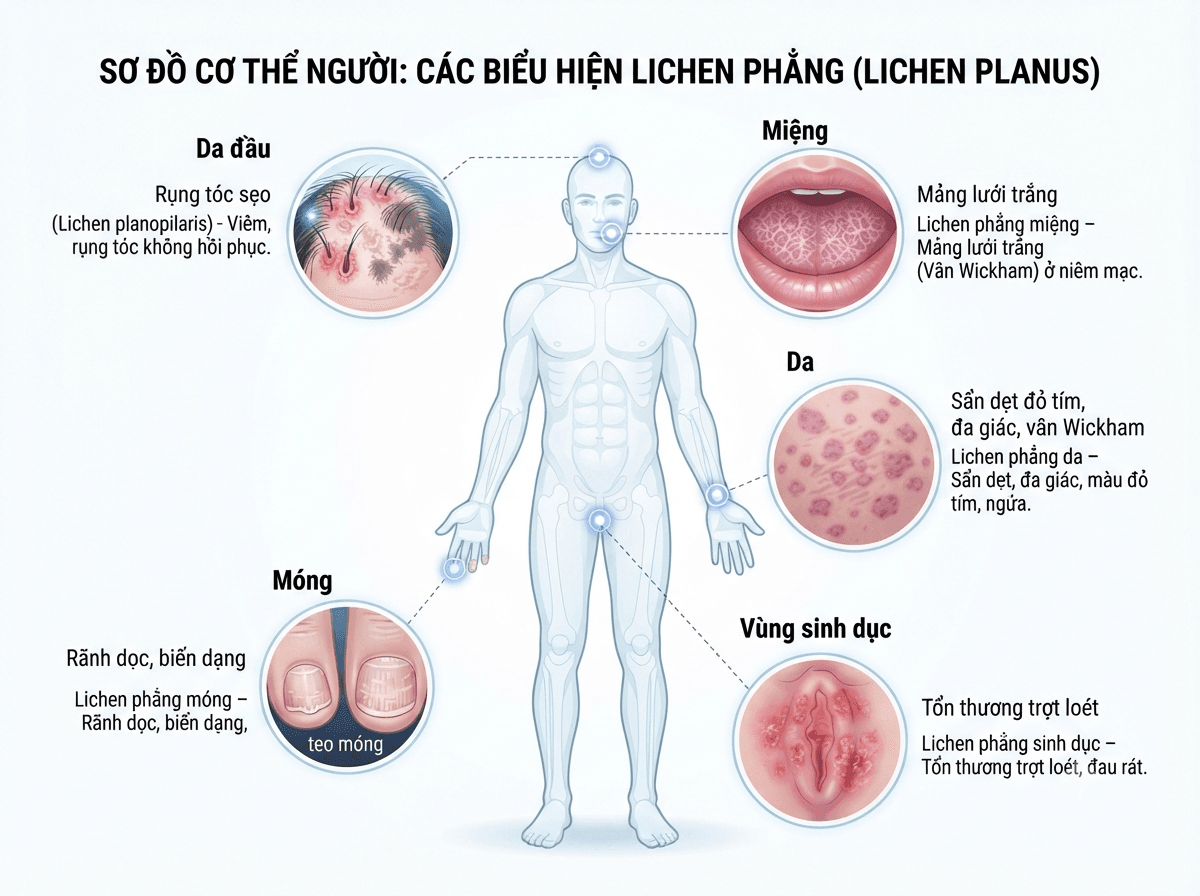 Lichen phẳng là gì và có thể ảnh hưởng đến những vị trí nào?
