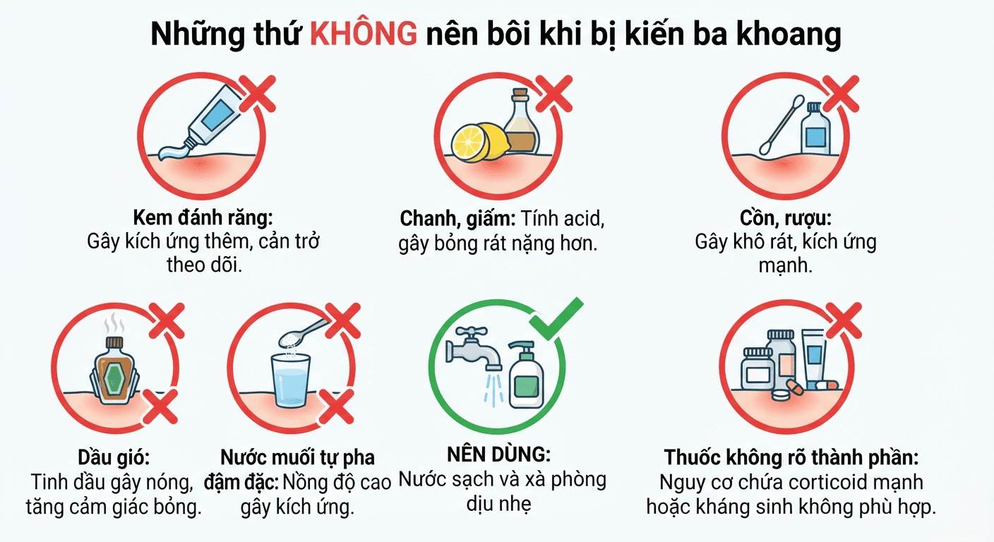 "Những thứ KHÔNG nên bôi khi bị kiến ba khoang"