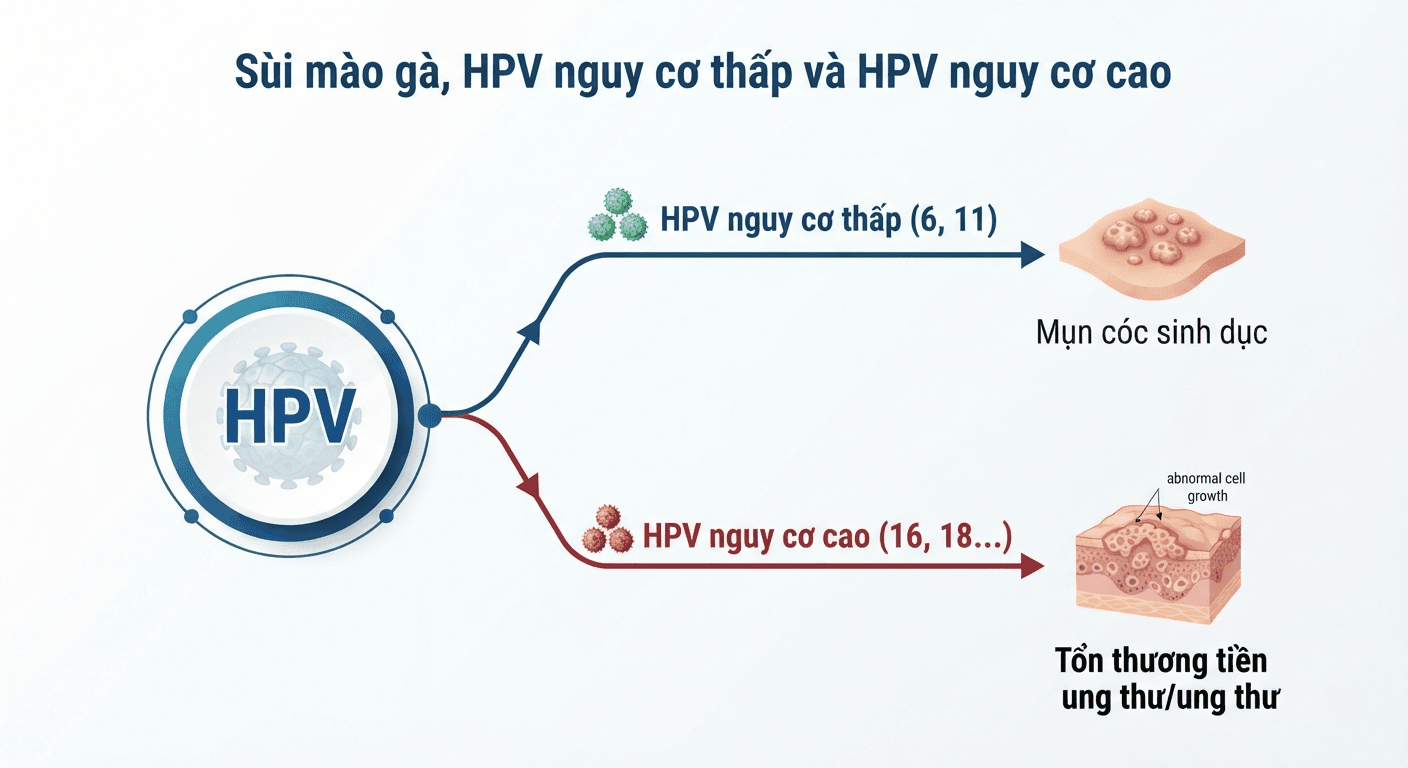 Sùi mào gà, HPV nguy cơ thấp và HPV nguy cơ cao