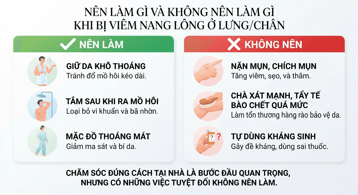 Nên làm gì và không nên làm gì khi bị viêm nang lông ở lưng/chân