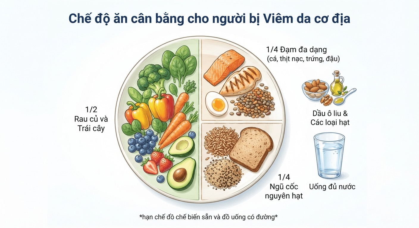 Ăn gì khi bị viêm da cơ địa — nguyên tắc xây dựng chế độ ăn cân bằng