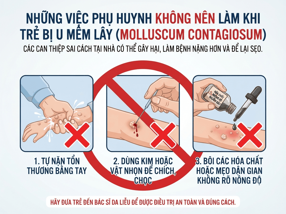 Những việc phụ huynh không nên làm khi trẻ bị u mềm lây