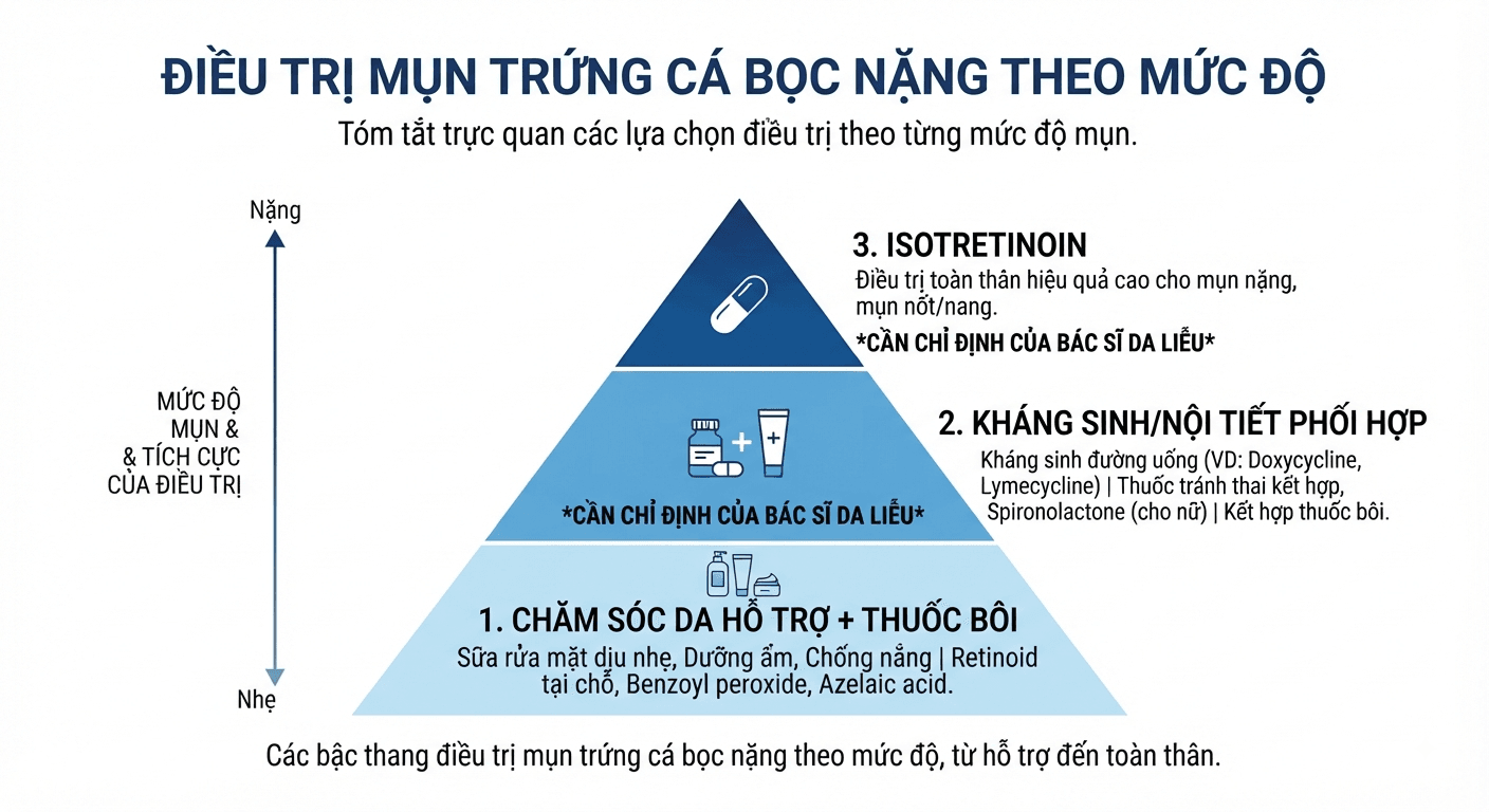 Kim tự tháp điều trị mụn trứng cá bọc nặng từ chăm sóc da đến isotretinoin