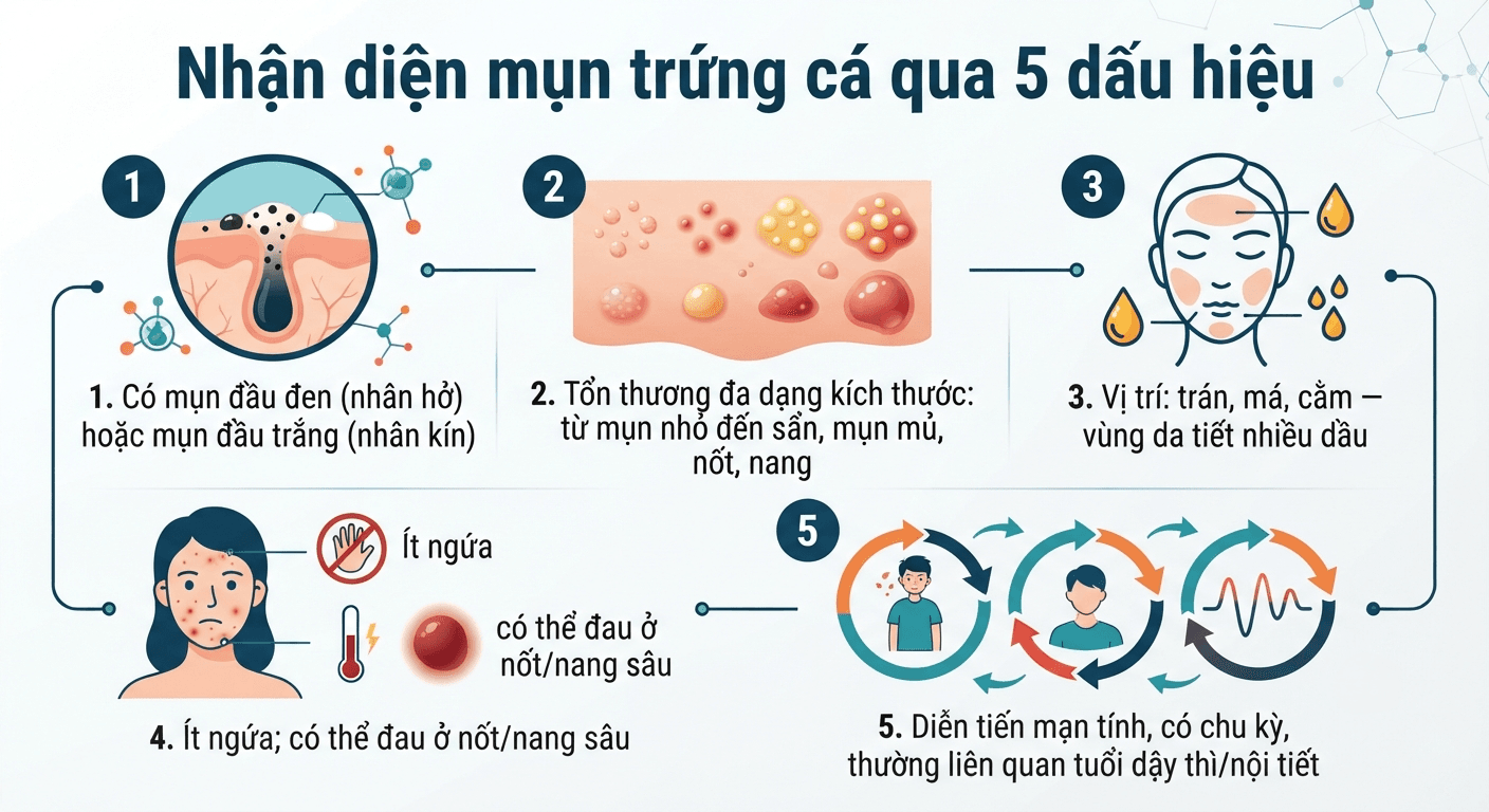 Nhận diện mụn trứng cá qua 5 dấu hiệu