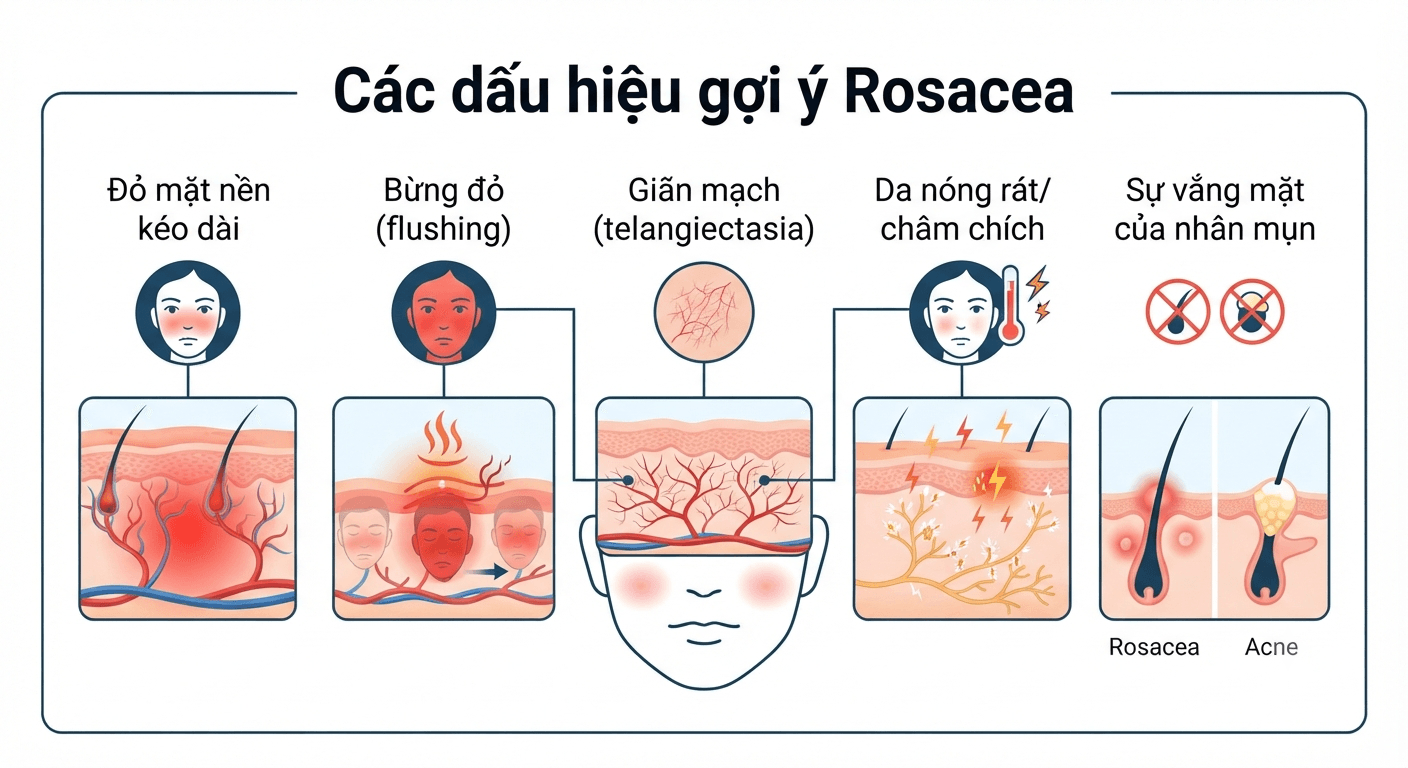 Các dấu hiệu gợi ý Rosacea