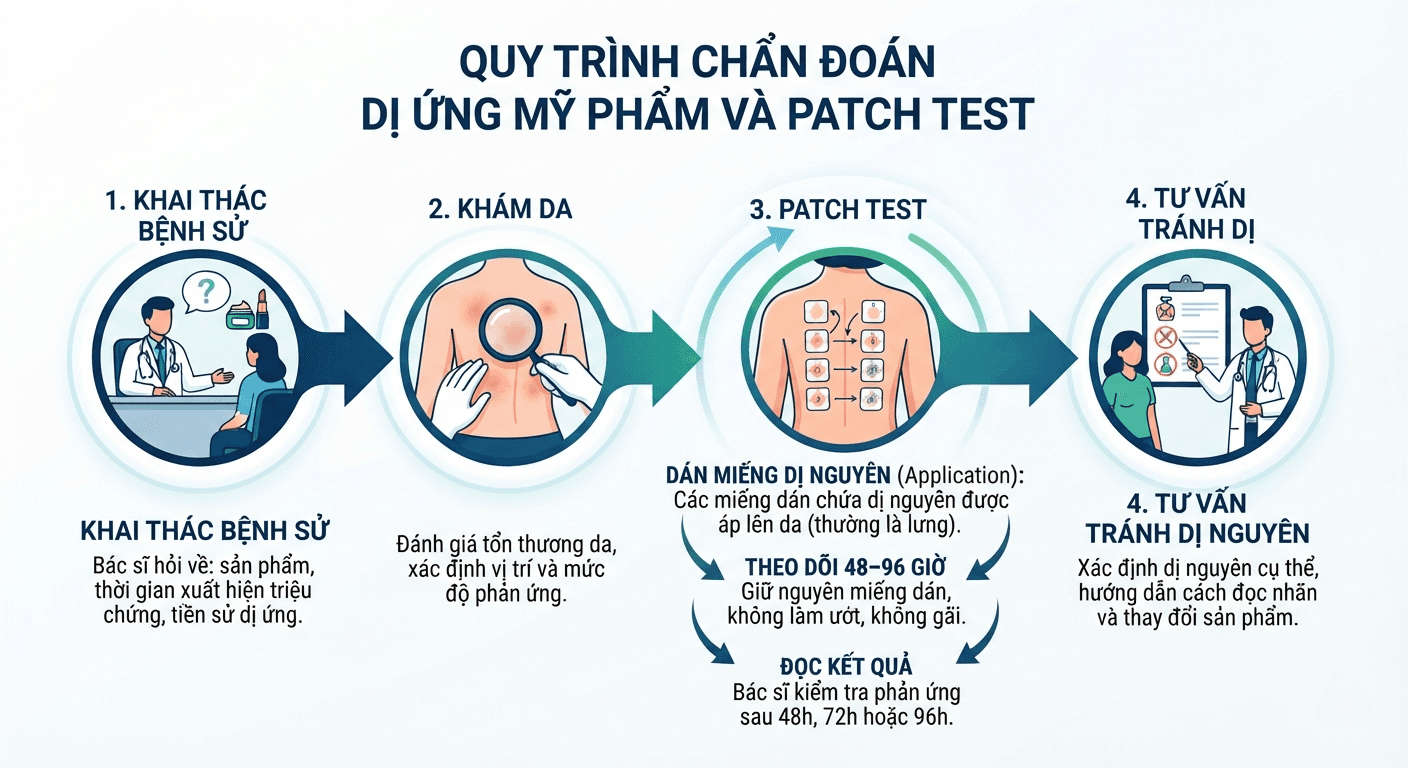 quy trình patch test chẩn đoán dị ứng mỹ phẩm