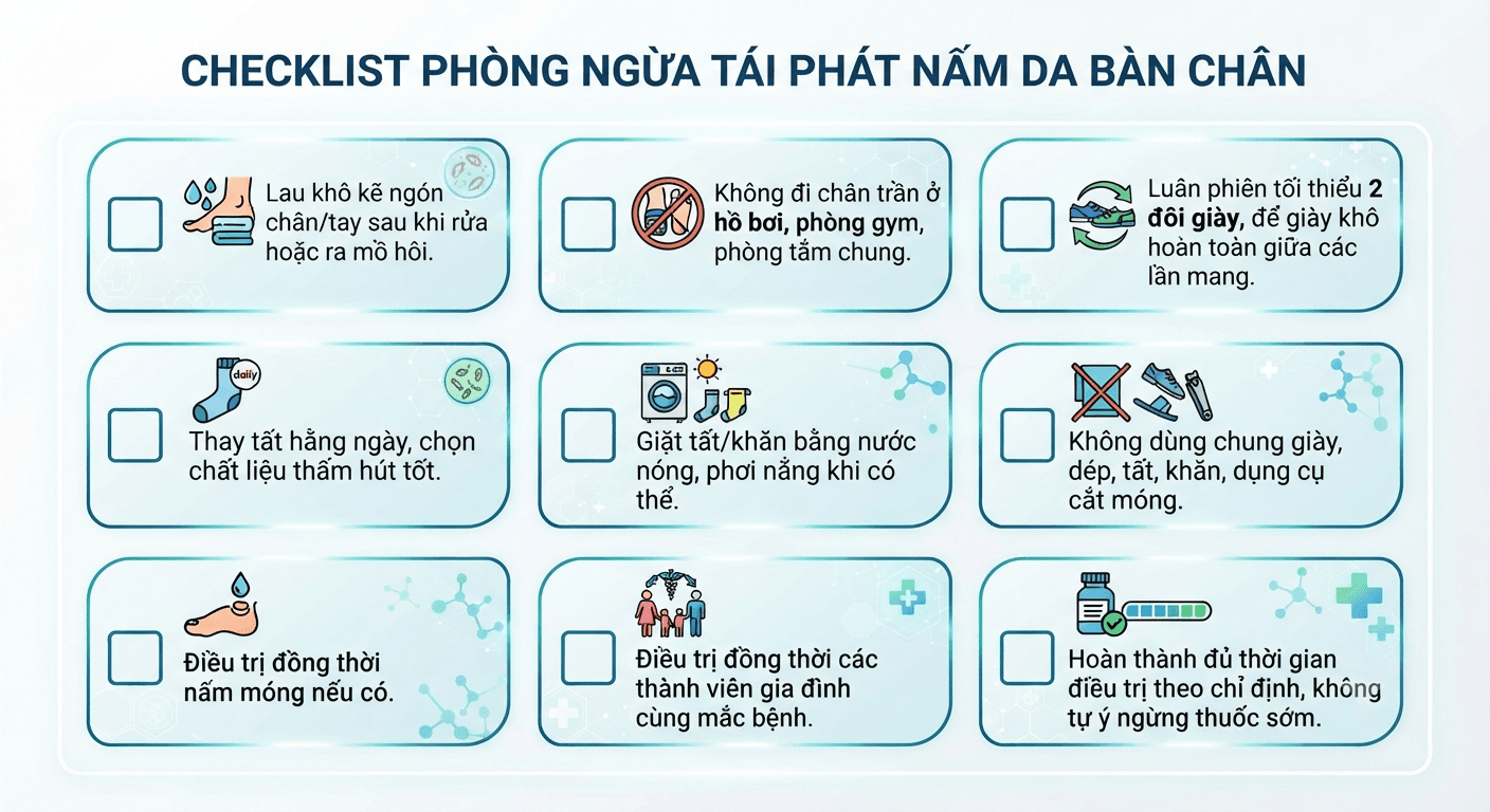 Checklist phòng ngừa tái phát nấm da bàn chân