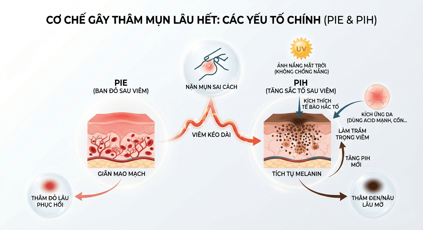 Những yếu tố khiến thâm mụn lâu hết