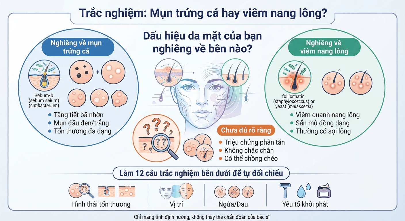 Trắc nghiệm: Mụn trứng cá hay viêm nang lông?