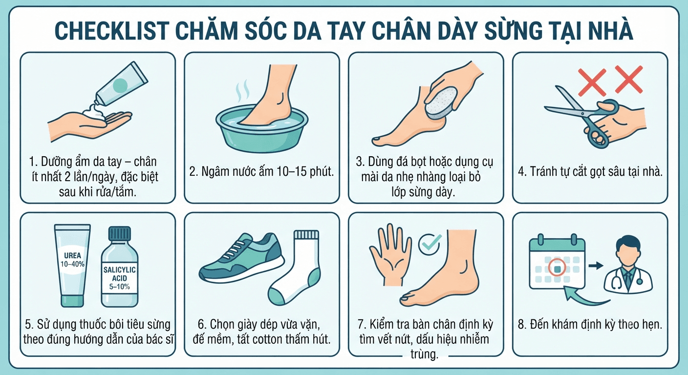 Checklist 8 bước chăm sóc da tay chân bị dày sừng tại nhà mỗi ngày