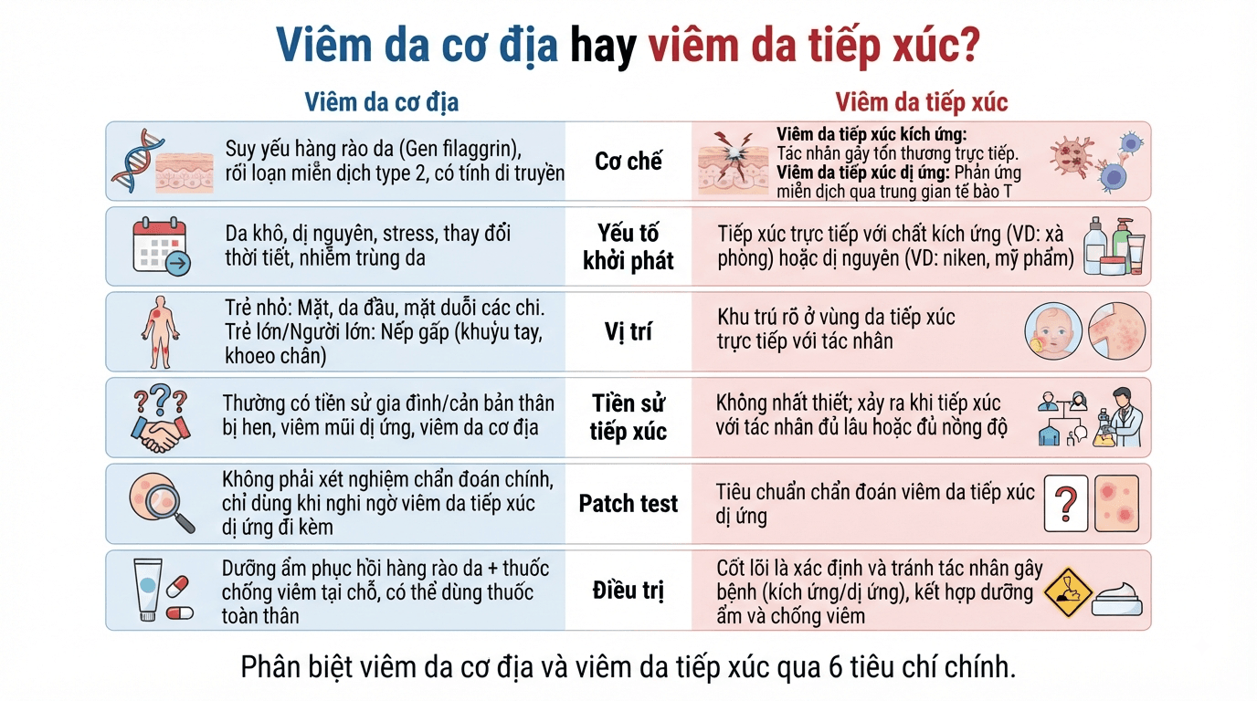 phân biệt viêm da cơ địa và viêm da tiếp xúc