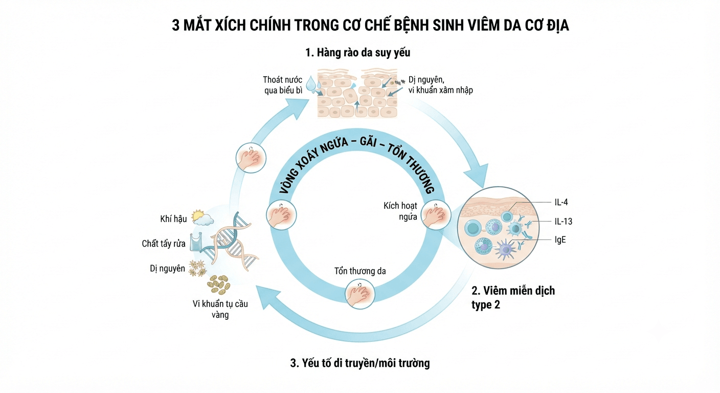 So do co che benh sinh viem da co dia: hang rao da, viem mien dich, di truyen moi truong