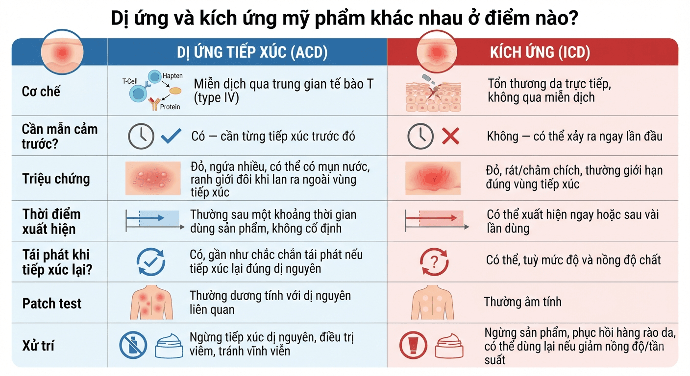 phân biệt dị ứng và kích ứng mỹ phẩm trên da