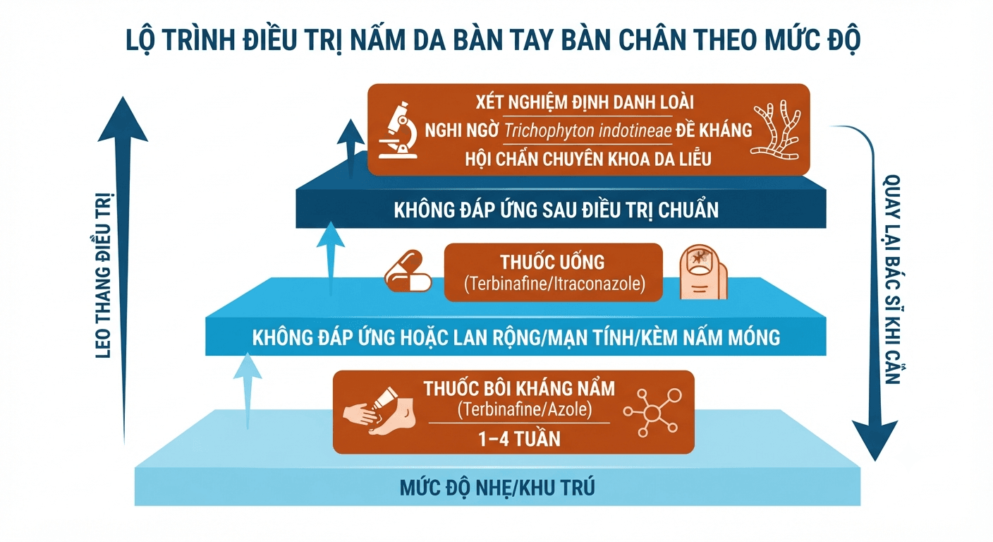 Lộ trình điều trị nấm da bàn tay bàn chân theo mức độ