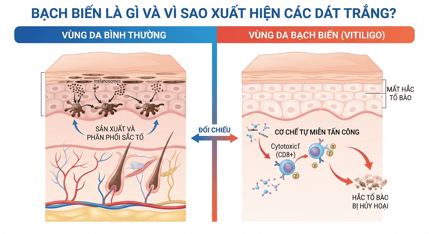 Bạch biến là gì và vì sao xuất hiện các dát trắng?