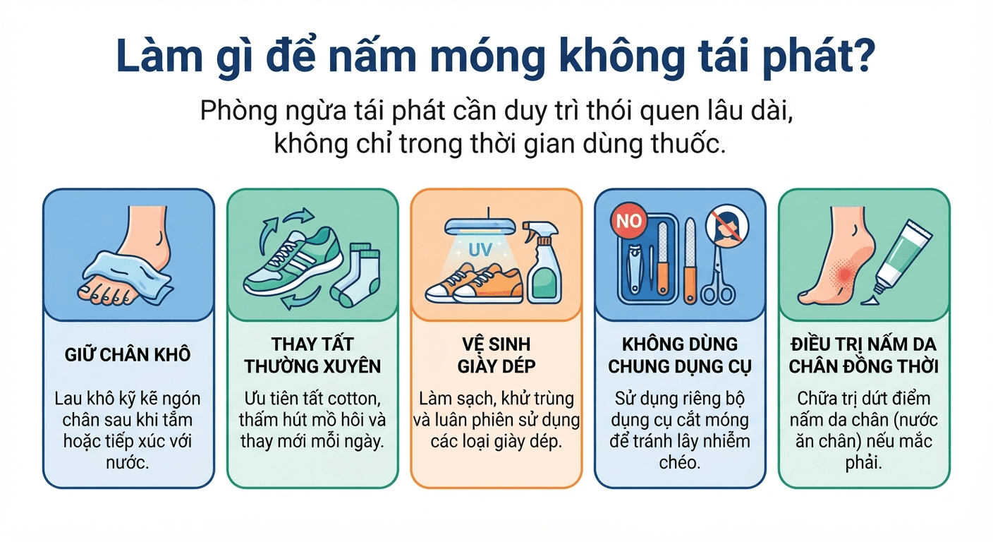 Làm gì để nấm móng không tái phát?