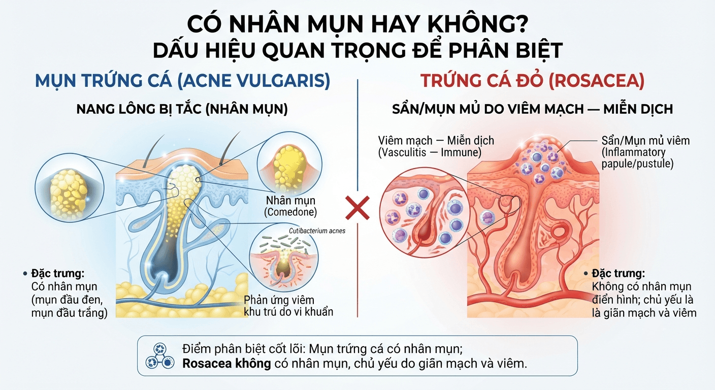 Có nhân mụn hay không? Dấu hiệu quan trọng để phân biệt