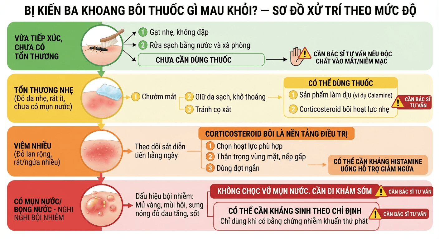 "Bị kiến ba khoang bôi thuốc gì mau khỏi? — Sơ đồ xử trí theo mức độ"