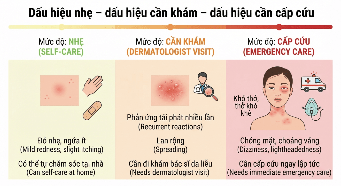 dấu hiệu cần khám hoặc cấp cứu khi dị ứng mỹ phẩm