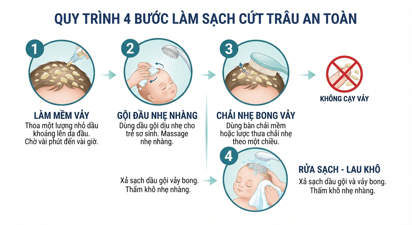 4 bước làm sạch cứt trâu an toàn cho trẻ sơ sinh tại nhà