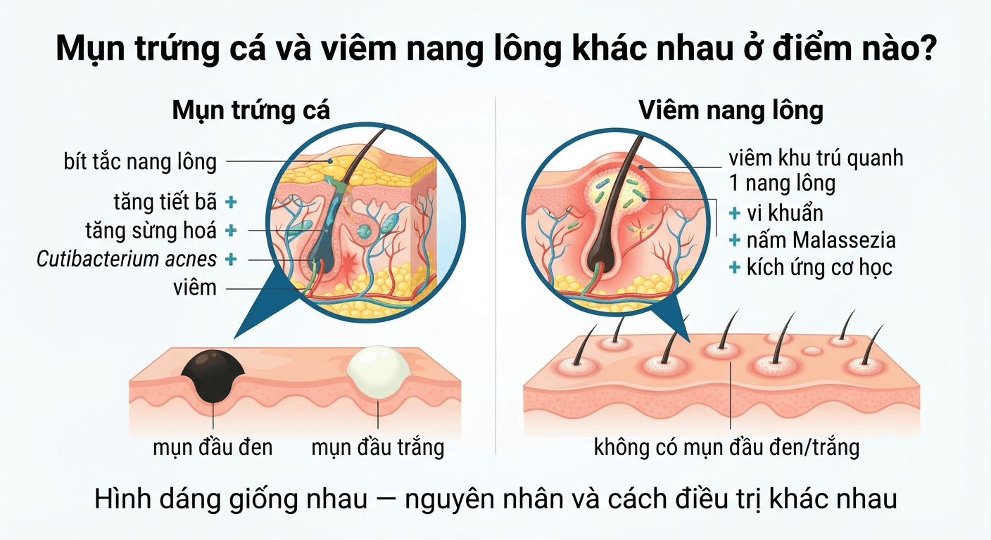 Mụn trứng cá và viêm nang lông khác nhau ở điểm nào?
