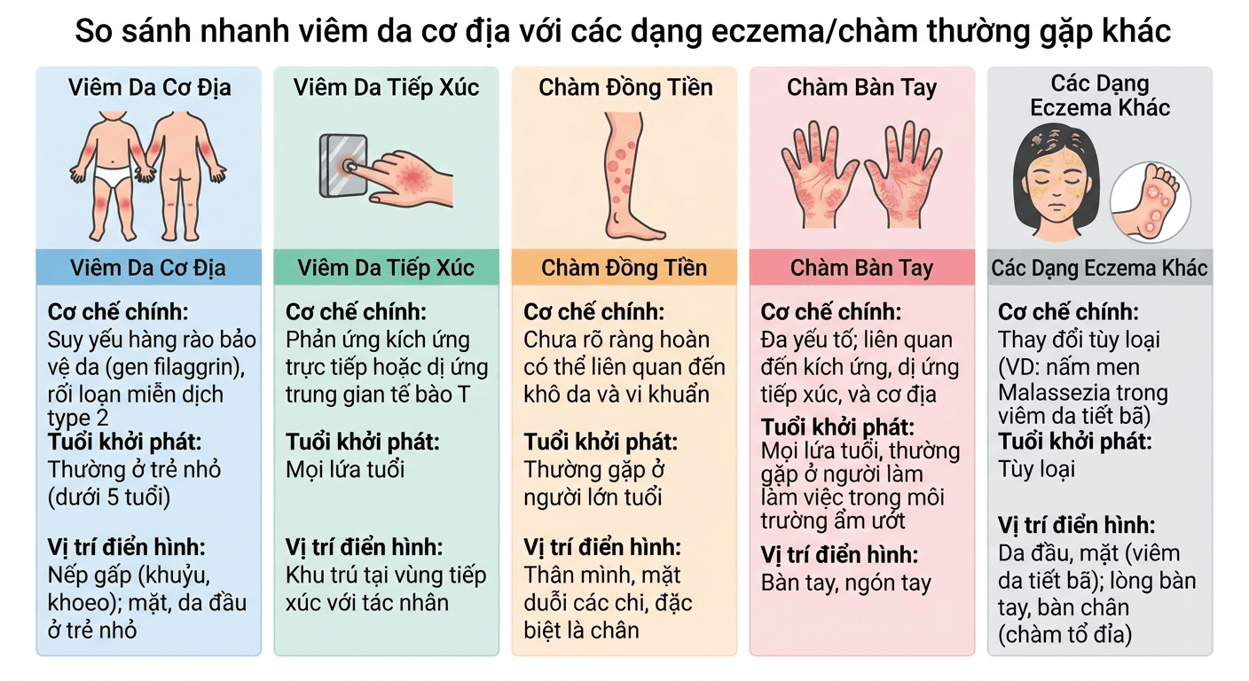so sánh viêm da cơ địa với các dạng eczema chàm khác