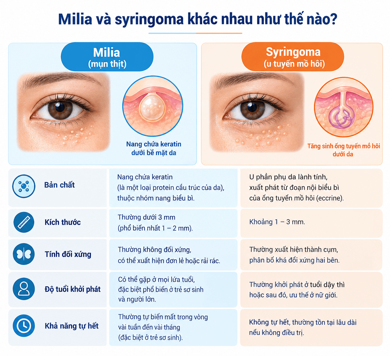 So sánh milia và syringoma