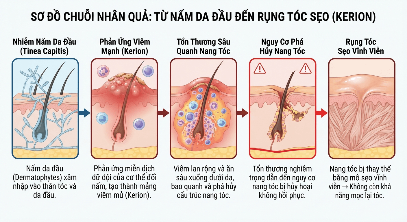 Kerion và nguy cơ tổn thương nang tóc