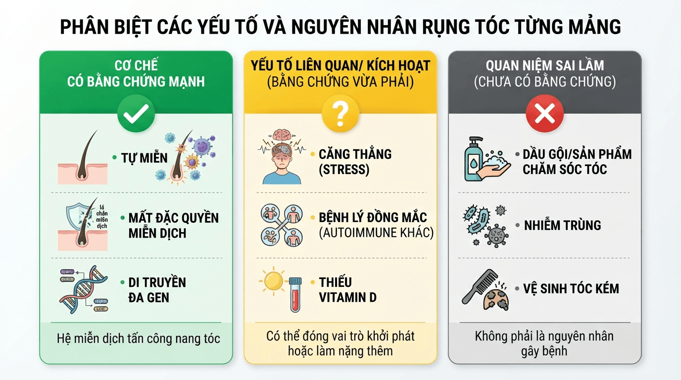 Phân biệt "nguyên nhân có bằng chứng" – "yếu tố liên quan" – "quan niệm sai lầm"