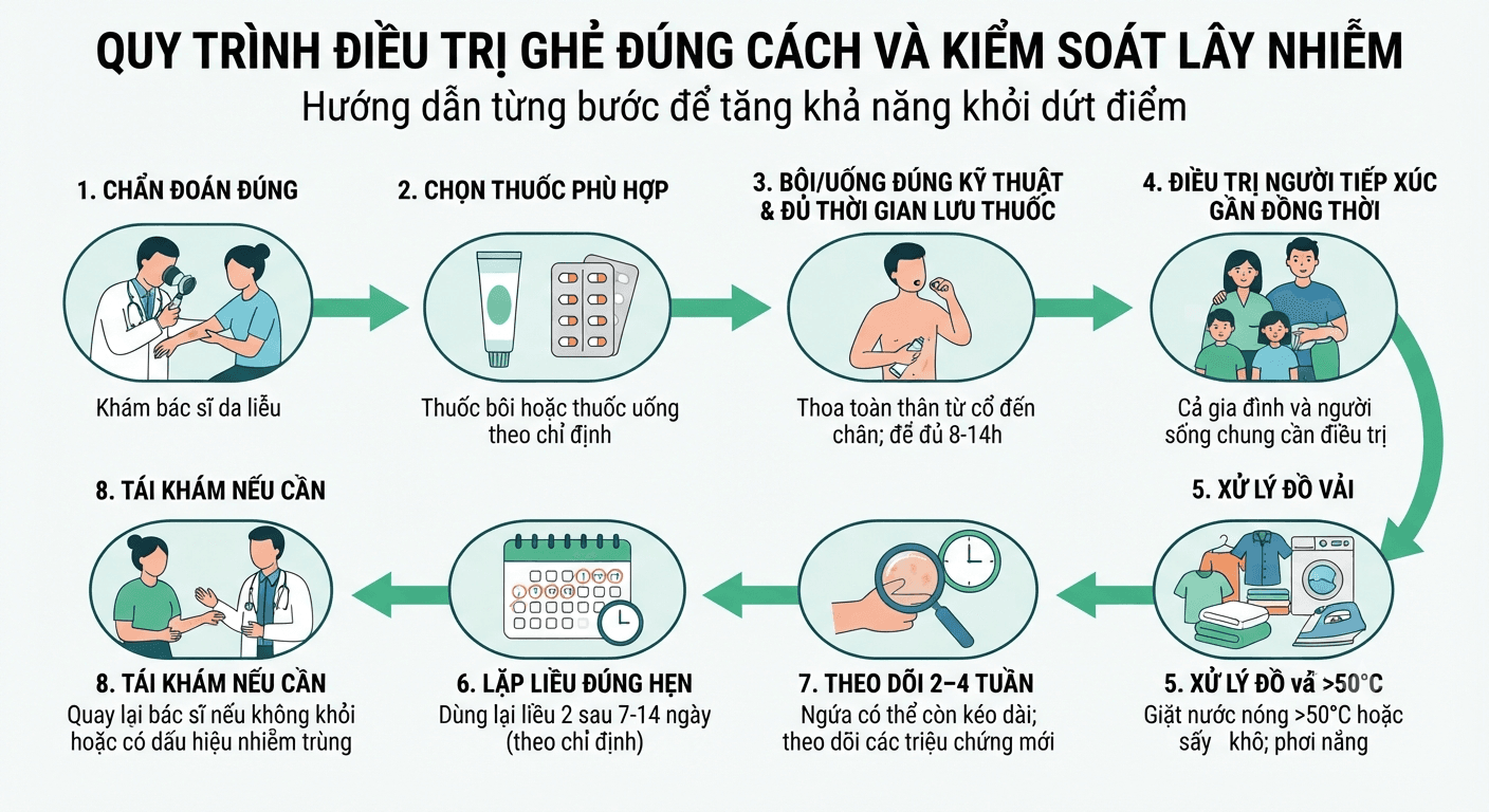 Quy trình điều trị ghẻ đúng cách và kiểm soát lây nhiễm