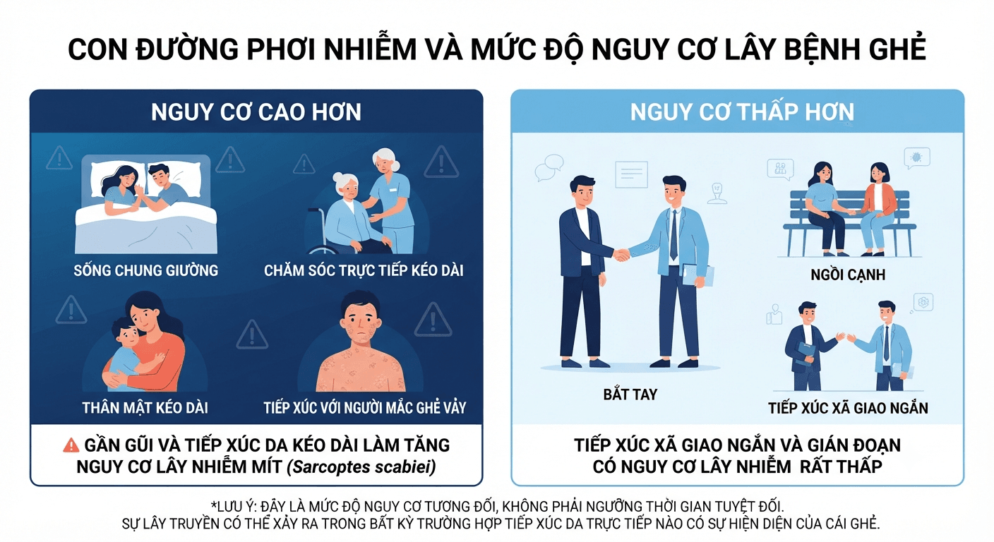 Con đường phơi nhiễm và mức độ nguy cơ lây bệnh ghẻ