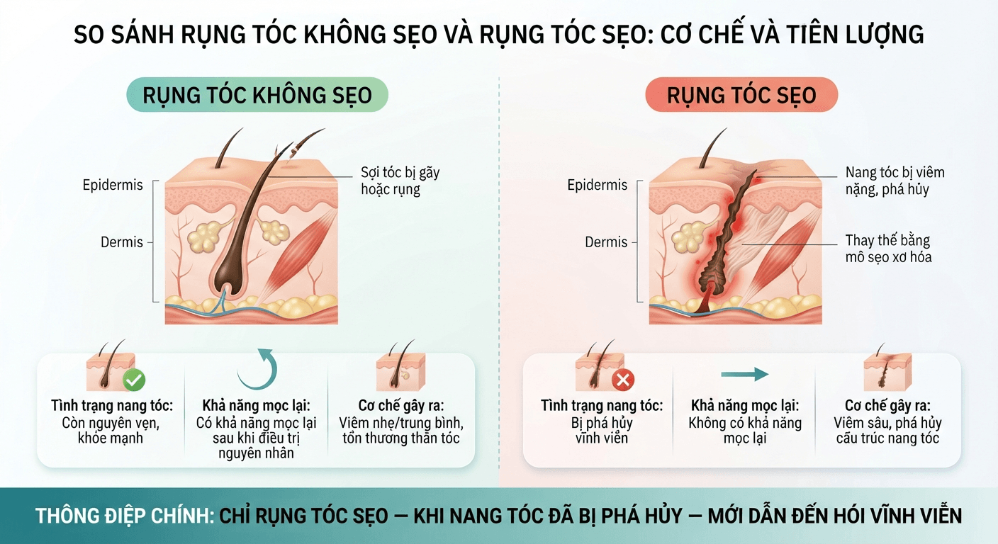 Rụng tóc không sẹo vs rụng tóc sẹo