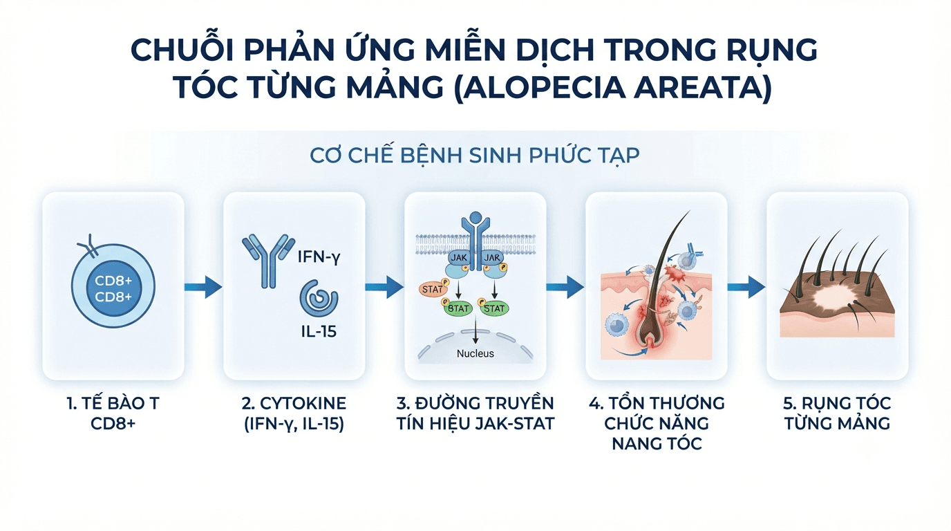 Chuỗi phản ứng miễn dịch gây rụng tóc từng mảng