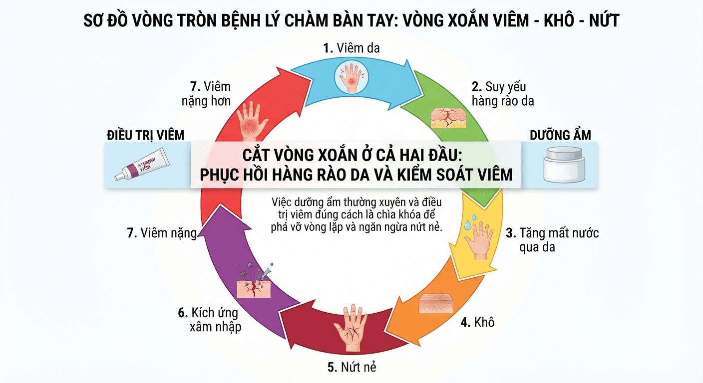 Vòng xoắn gây khô và nứt nẻ trong chàm bàn tay