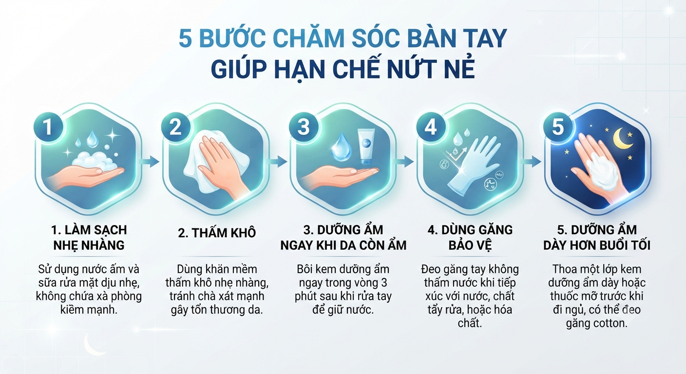 5 bước chăm sóc bàn tay giúp hạn chế nứt nẻ