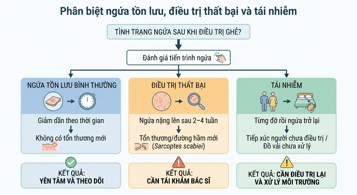 Phân biệt ngứa tồn lưu, điều trị thất bại và tái nhiễm